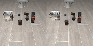 camera side-by-side: native LIBERO-plus (left) vs MetaSim (right)