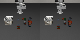 texture side-by-side: native LIBERO-plus (left) vs MetaSim (right)